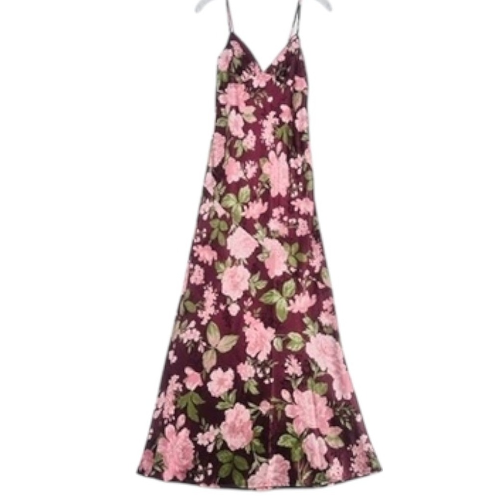 Midnight Doll Burgundy Floral Maxi Dress Tie Front NWT Small